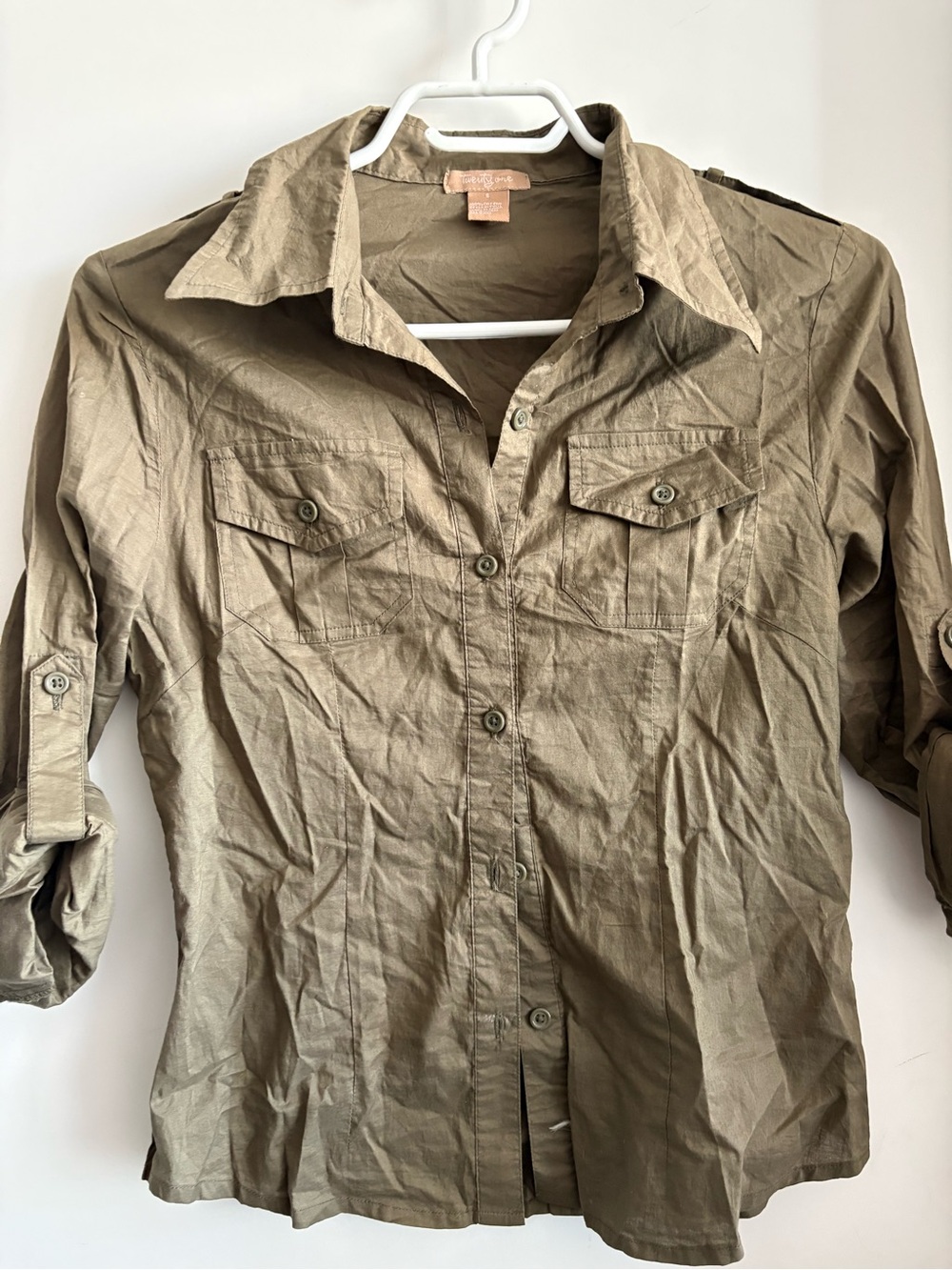 100% cotton Olive F21 Button Down shirt